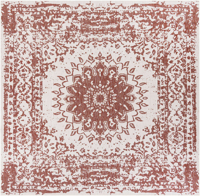 Rust Red 10' x 10' Outdoor Traditional Square Area Rug Weather Resistant for Patio, Deck, Terrace, Balcony, Porch Classical Design Outside Carpet for Sale at Rug Engine