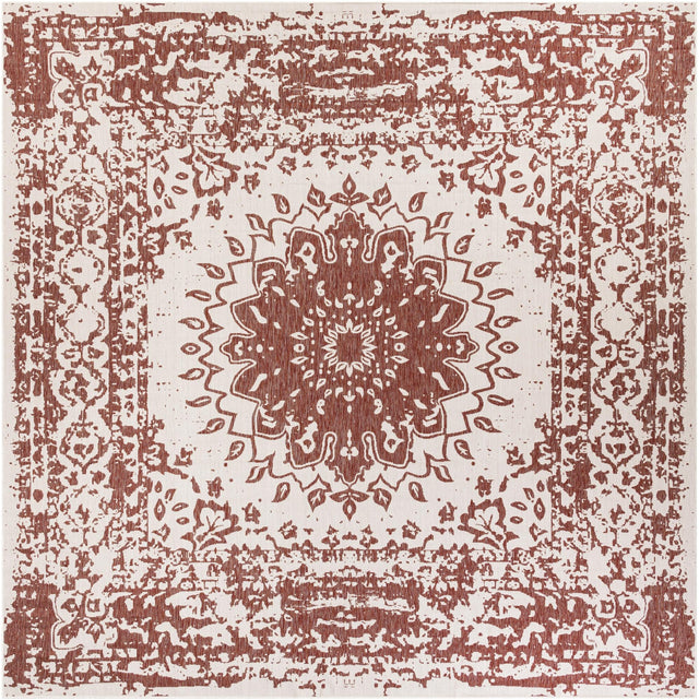 Rust Red 12' x 12' Outdoor Traditional Square Area Rug Weather Resistant for Patio, Deck, Terrace, Balcony, Porch Classical Design Outside Carpet for Sale at Rug Engine