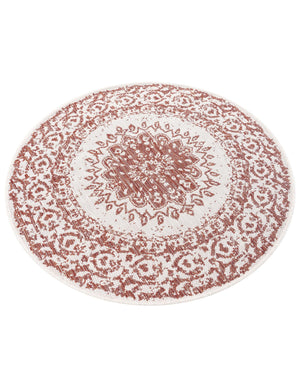 Rust Red 3' 1 x 3' 1 Outdoor Traditional Round Area Rug Weather Resistant for Patio, Deck, Terrace, Balcony, Porch Classical Design Outside Carpet for Sale at Rug Engine