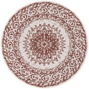 Rust Red 3' 1 x 3' 1 Outdoor Traditional Round Area Rug Weather Resistant for Patio, Deck, Terrace, Balcony, Porch Classical Design Outside Carpet for Sale at Rug Engine