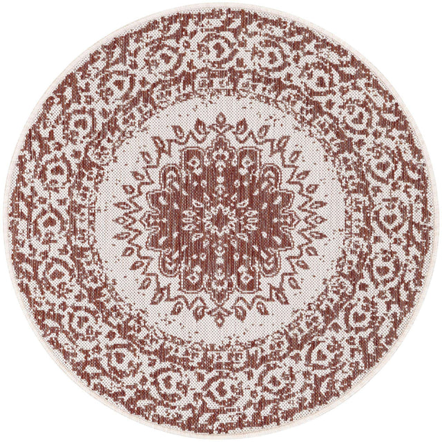 Rust Red 3' 1 x 3' 1 Outdoor Traditional Round Area Rug Weather Resistant for Patio, Deck, Terrace, Balcony, Porch Classical Design Outside Carpet for Sale at Rug Engine