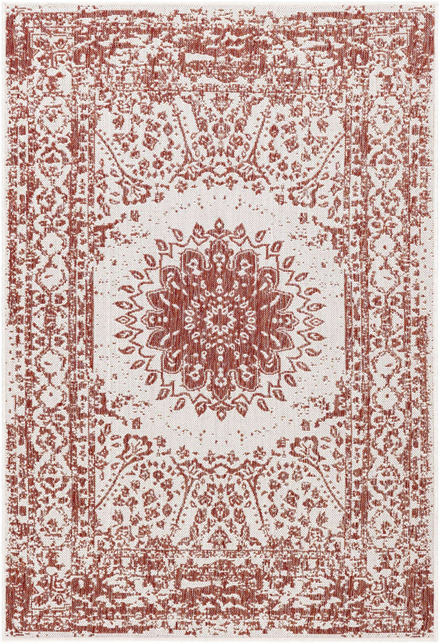 Rust Red 4' 1 x 6' 1 Outdoor Traditional Rectangle Area Rug Weather Resistant for Patio, Deck, Terrace, Balcony, Porch Classical Design Outside Carpet for Sale at Rug Engine