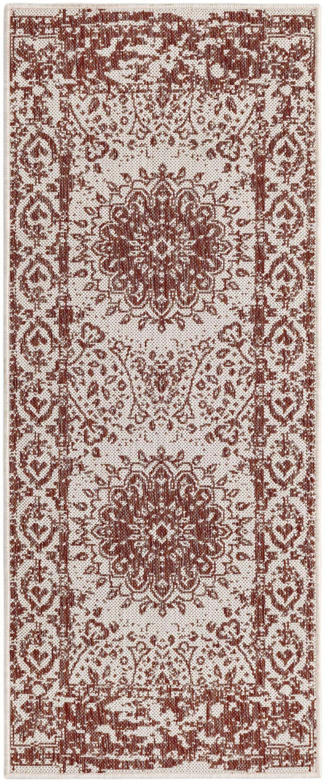 Rust Red 2' x 5' 3 Outdoor Traditional Runner Area Rug Weather Resistant for Patio, Deck, Terrace, Balcony, Porch Classical Design Outside Carpet for Sale at Rug Engine