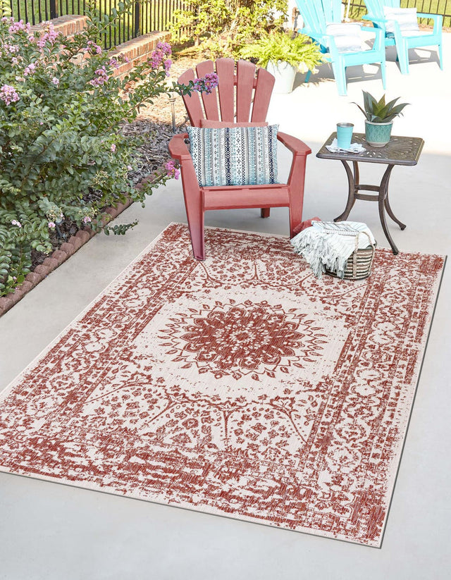 Rust Red 10' x 14' 1 Outdoor Traditional Rectangle Area Rug Weather Resistant for Patio, Deck, Terrace, Balcony, Porch Classical Design Outside Carpet for Sale at Rug Engine