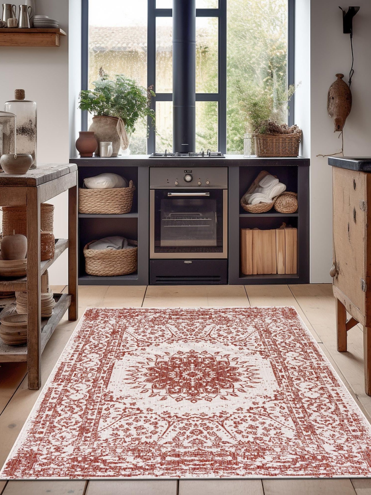 Rust Red 10' x 14' 1 Outdoor Traditional Rectangle Area Rug Weather Resistant for Patio, Deck, Terrace, Balcony, Porch Classical Design Outside Carpet for Sale at Rug Engine