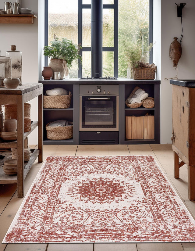 Rust Red 2' x 3' 1 Outdoor Traditional Rectangle Area Rug Weather Resistant for Patio, Deck, Terrace, Balcony, Porch Classical Design Outside Carpet for Sale at Rug Engine