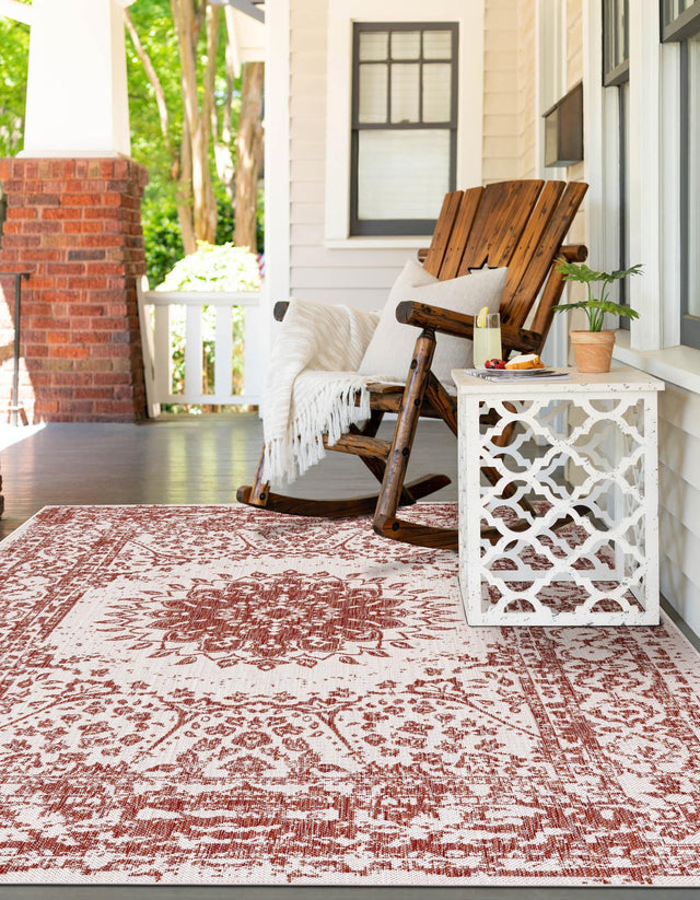 Rust Red 9' x 12' Outdoor Traditional Rectangle Area Rug Weather Resistant for Patio, Deck, Terrace, Balcony, Porch Classical Design Outside Carpet for Sale at Rug Engine