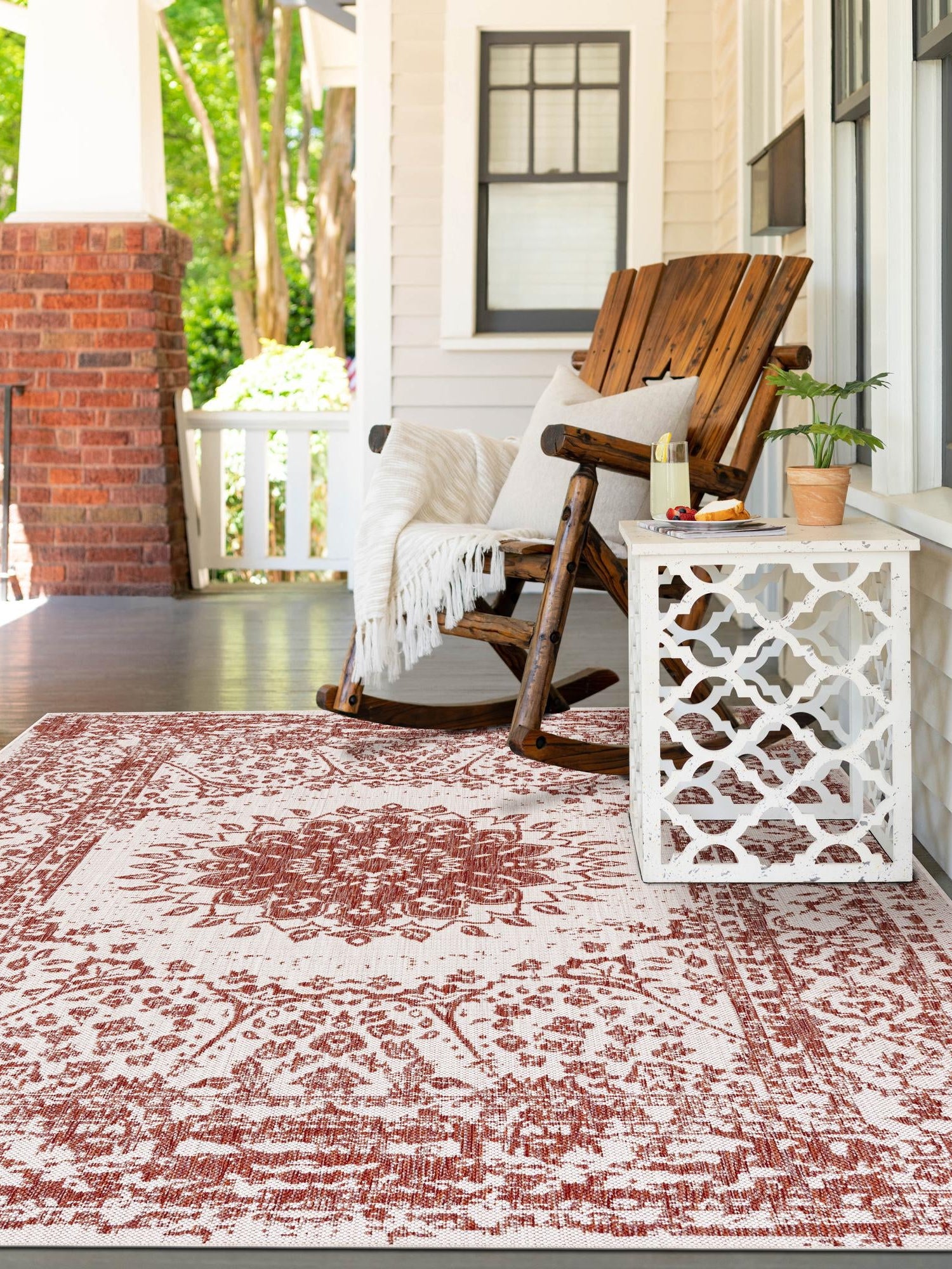 Rust Red 2' x 3' 1 Outdoor Traditional Rectangle Area Rug Weather Resistant for Patio, Deck, Terrace, Balcony, Porch Classical Design Outside Carpet for Sale at Rug Engine