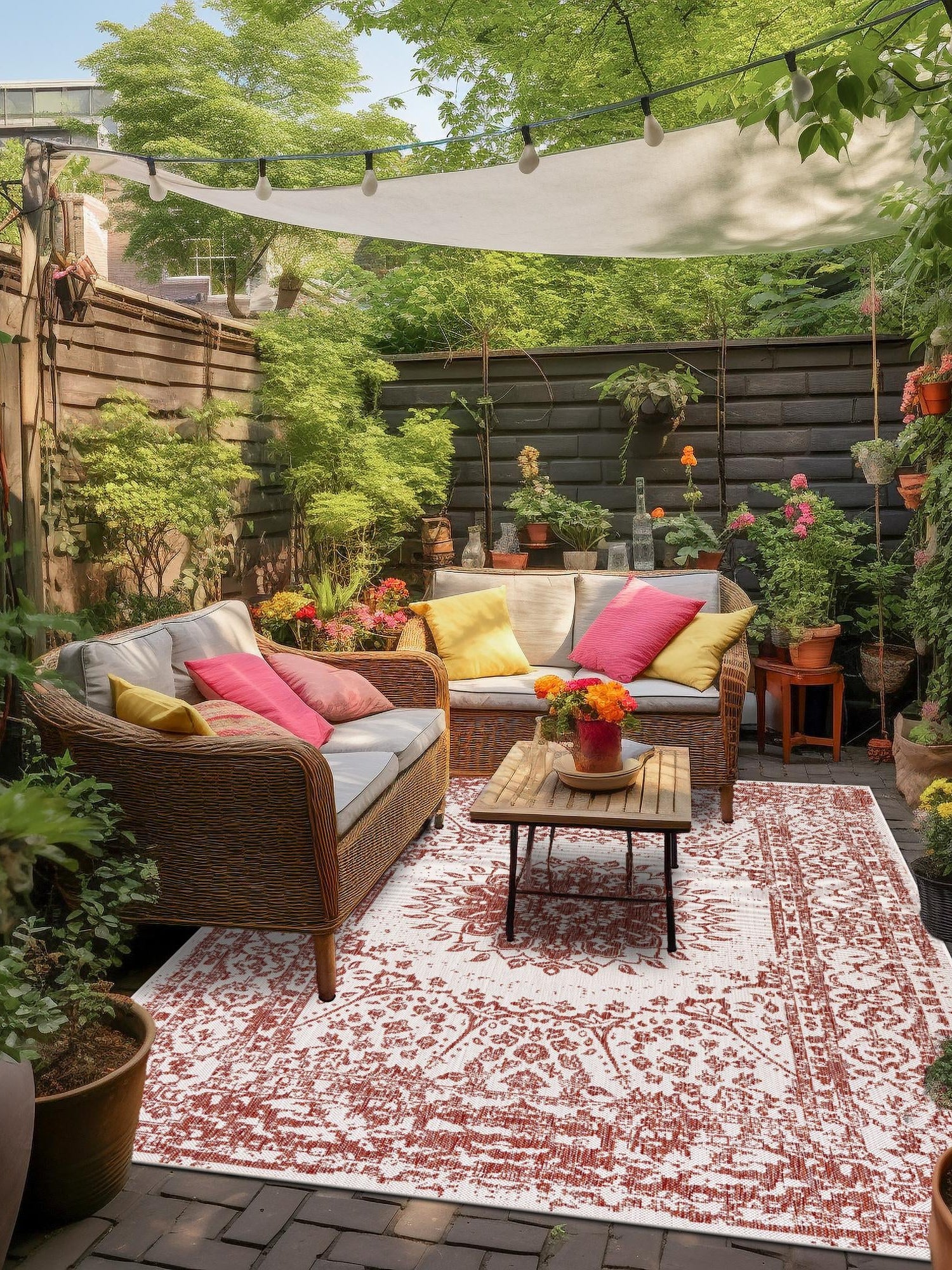 Rust Red 10' x 14' 1 Outdoor Traditional Rectangle Area Rug Weather Resistant for Patio, Deck, Terrace, Balcony, Porch Classical Design Outside Carpet for Sale at Rug Engine