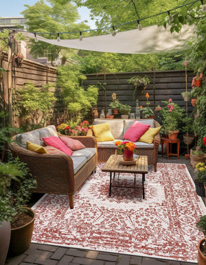 Rust Red 10' x 14' 1 Outdoor Traditional Rectangle Area Rug Weather Resistant for Patio, Deck, Terrace, Balcony, Porch Classical Design Outside Carpet for Sale at Rug Engine