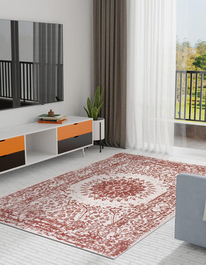 Rust Red 7' 10 x 10' Outdoor Traditional Rectangle Area Rug Weather Resistant for Patio, Deck, Terrace, Balcony, Porch Classical Design Outside Carpet for Sale at Rug Engine