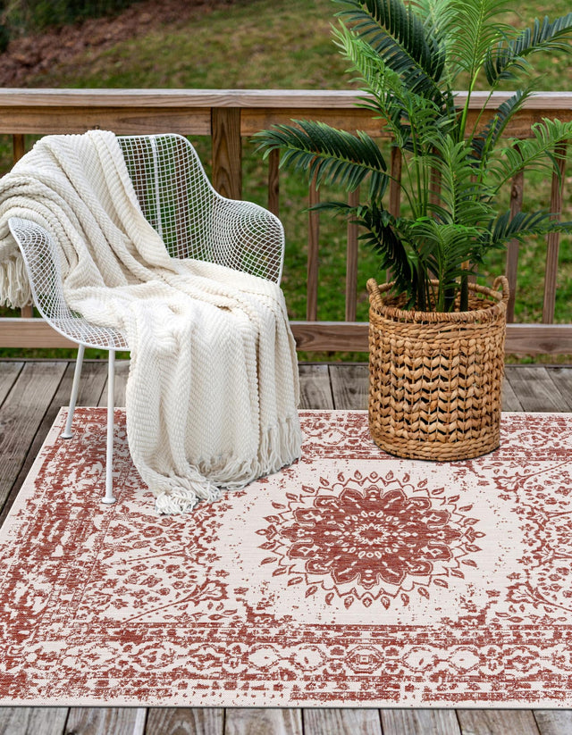 Rust Red 6' 1 x 9' Outdoor Traditional Rectangle Area Rug Weather Resistant for Patio, Deck, Terrace, Balcony, Porch Classical Design Outside Carpet for Sale at Rug Engine