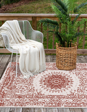 Rust Red 7' 10 x 10' Outdoor Traditional Rectangle Area Rug Weather Resistant for Patio, Deck, Terrace, Balcony, Porch Classical Design Outside Carpet for Sale at Rug Engine