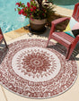 Rust Red 10' x 10' Outdoor Traditional Round Area Rug Weather Resistant for Patio, Deck, Terrace, Balcony, Porch Classical Design Outside Carpet for Sale at Rug Engine