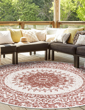 Rust Red 3' 1 x 3' 1 Outdoor Traditional Round Area Rug Weather Resistant for Patio, Deck, Terrace, Balcony, Porch Classical Design Outside Carpet for Sale at Rug Engine
