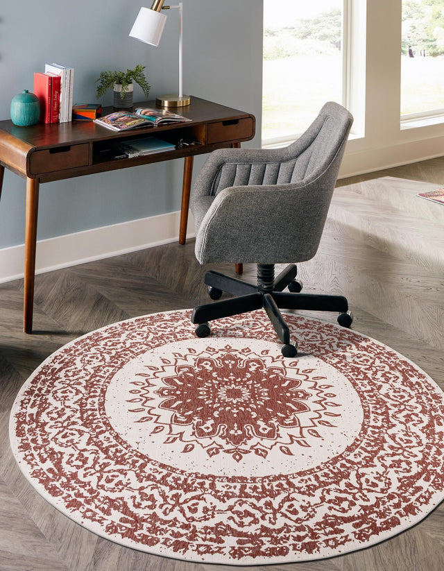 Rust Red 6' 1 x 6' 1 Outdoor Traditional Round Area Rug Weather Resistant for Patio, Deck, Terrace, Balcony, Porch Classical Design Outside Carpet for Sale at Rug Engine