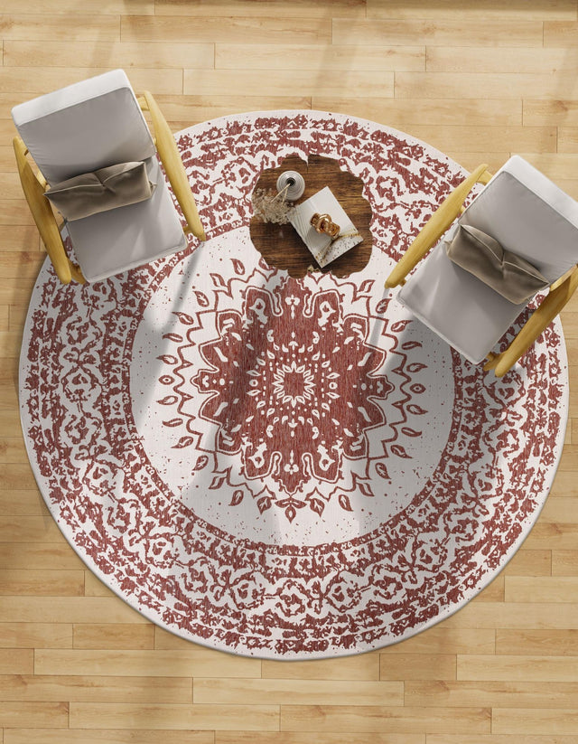 Rust Red 3' 1 x 3' 1 Outdoor Traditional Round Area Rug Weather Resistant for Patio, Deck, Terrace, Balcony, Porch Classical Design Outside Carpet for Sale at Rug Engine