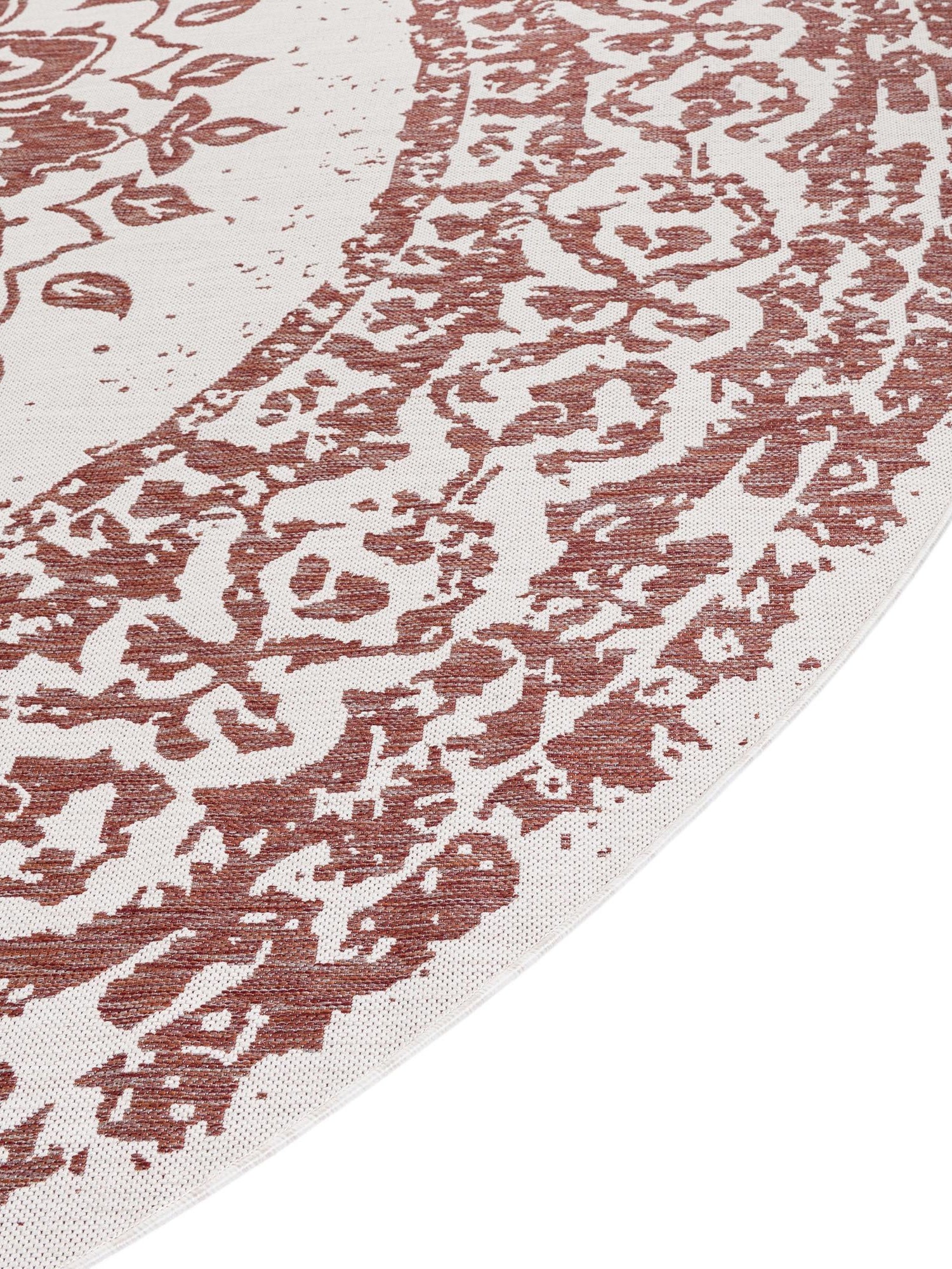 Rust Red 3' 1 x 3' 1 Outdoor Traditional Round Area Rug Weather Resistant for Patio, Deck, Terrace, Balcony, Porch Classical Design Outside Carpet for Sale at Rug Engine