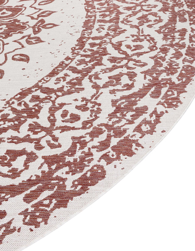 Rust Red 3' 1 x 3' 1 Outdoor Traditional Round Area Rug Weather Resistant for Patio, Deck, Terrace, Balcony, Porch Classical Design Outside Carpet for Sale at Rug Engine