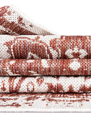 Rust Red 3' 1 x 3' 1 Outdoor Traditional Round Area Rug Weather Resistant for Patio, Deck, Terrace, Balcony, Porch Classical Design Outside Carpet for Sale at Rug Engine