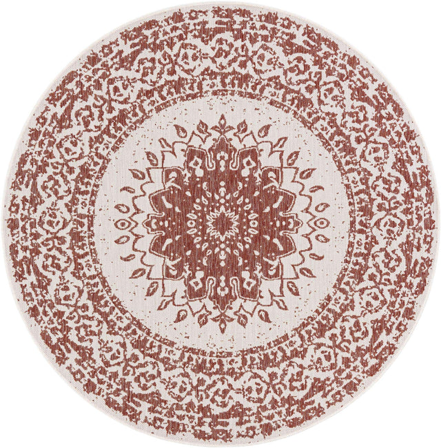 Rust Red 6' 1 x 6' 1 Outdoor Traditional Round Area Rug Weather Resistant for Patio, Deck, Terrace, Balcony, Porch Classical Design Outside Carpet for Sale at Rug Engine