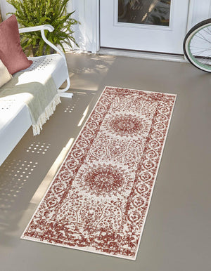 Rust Red 2' x 8' Outdoor Traditional Runner Area Rug Weather Resistant for Patio, Deck, Terrace, Balcony, Porch Classical Design Outside Carpet for Sale at Rug Engine