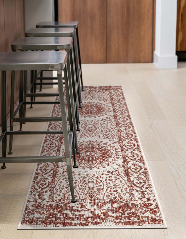 Rust Red 2' x 8' Outdoor Traditional Runner Area Rug Weather Resistant for Patio, Deck, Terrace, Balcony, Porch Classical Design Outside Carpet for Sale at Rug Engine