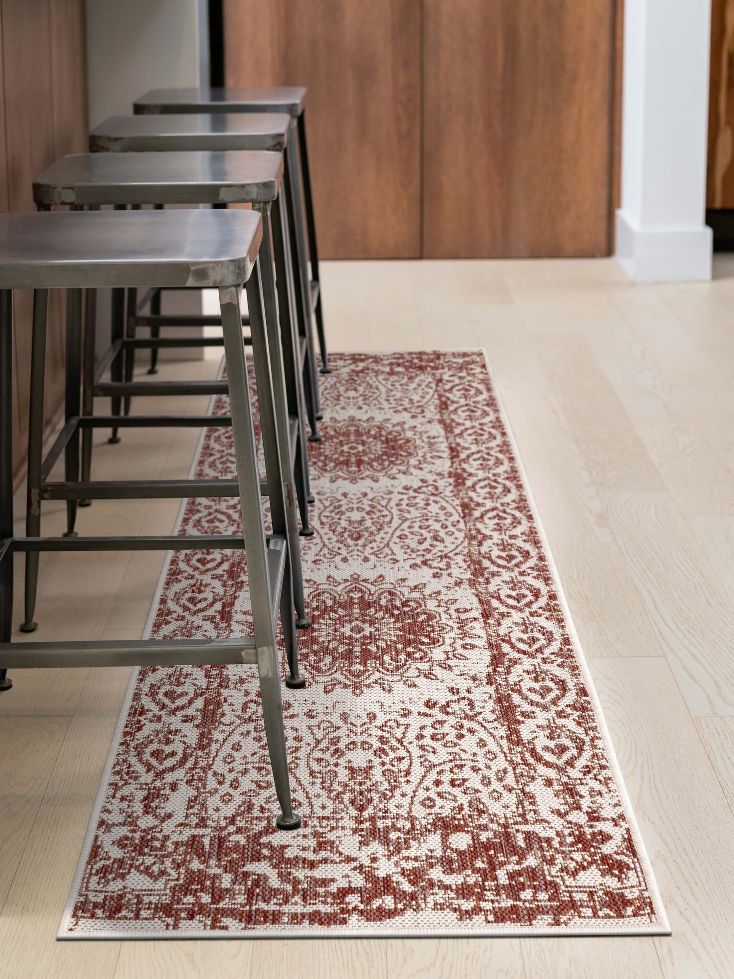 Rust Red 2' x 6' 1 Outdoor Traditional Runner Area Rug Weather Resistant for Patio, Deck, Terrace, Balcony, Porch Classical Design Outside Carpet for Sale at Rug Engine