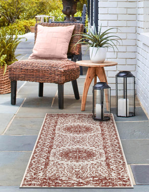 Rust Red 2' x 8' Outdoor Traditional Runner Area Rug Weather Resistant for Patio, Deck, Terrace, Balcony, Porch Classical Design Outside Carpet for Sale at Rug Engine