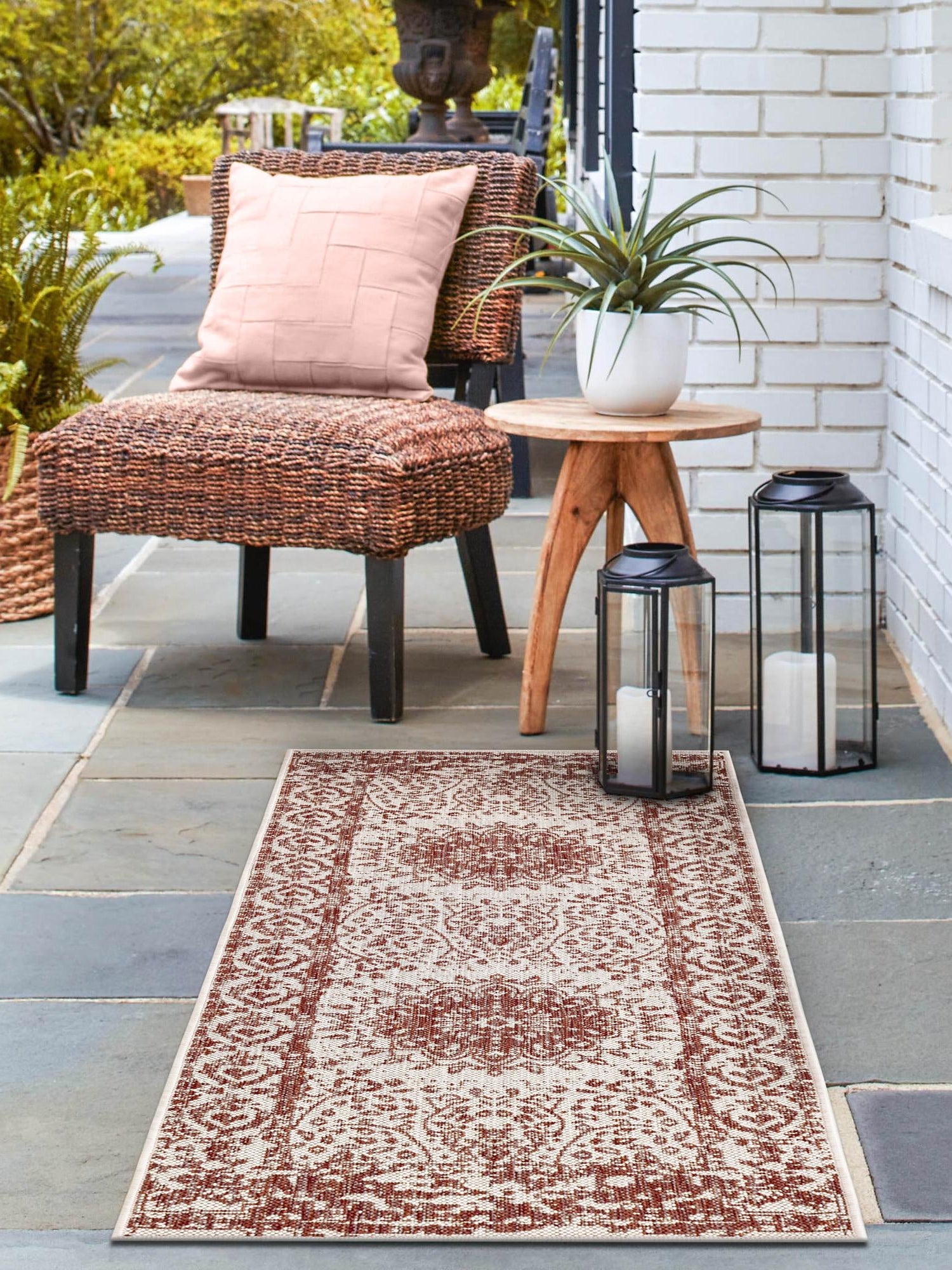 Rust Red 2' 7 x 12' Outdoor Traditional Runner Area Rug Weather Resistant for Patio, Deck, Terrace, Balcony, Porch Classical Design Outside Carpet for Sale at Rug Engine