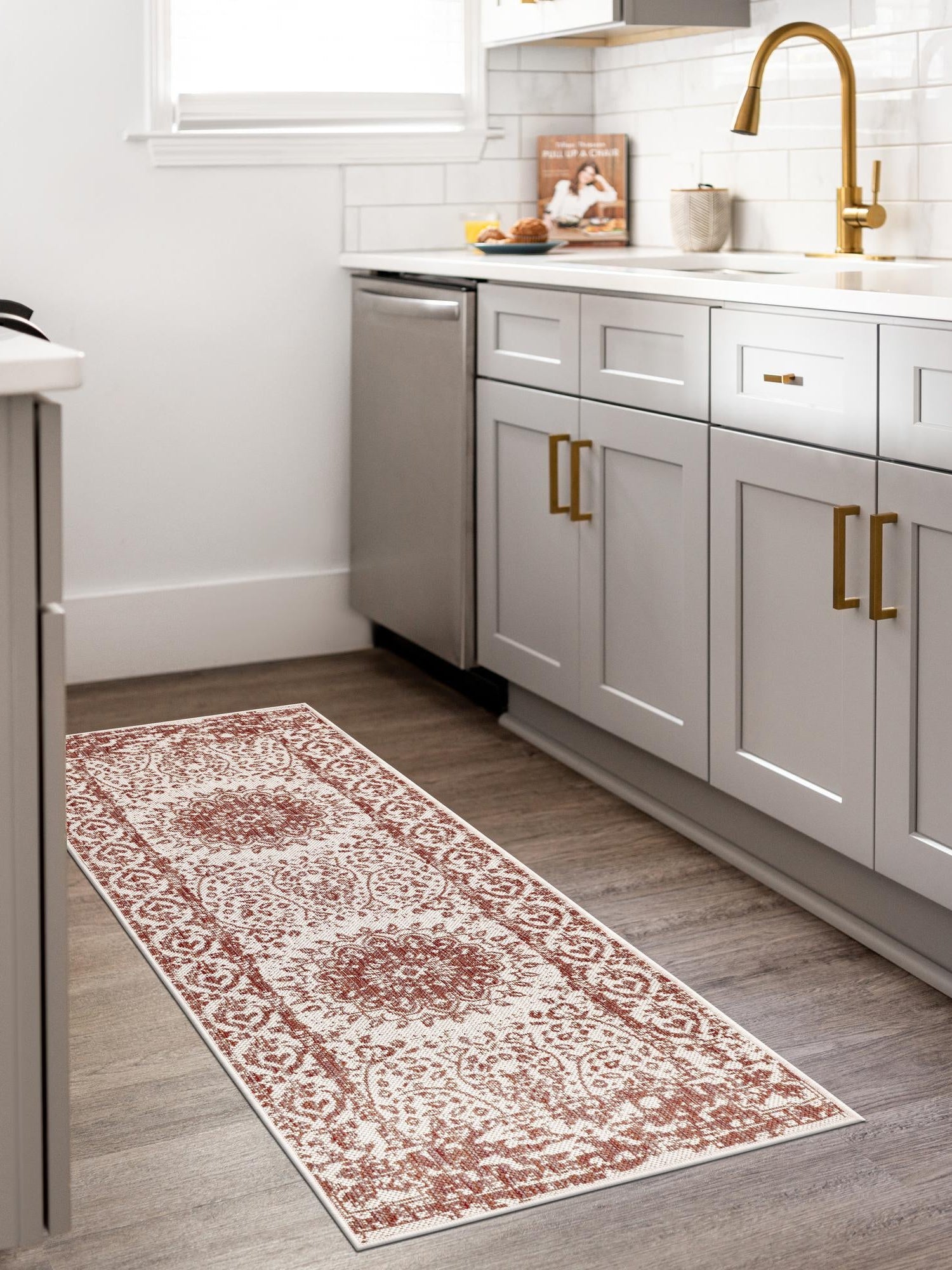 Rust Red 2' x 5' 3 Outdoor Traditional Runner Area Rug Weather Resistant for Patio, Deck, Terrace, Balcony, Porch Classical Design Outside Carpet for Sale at Rug Engine