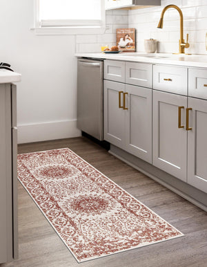 Rust Red 2' x 5' 3 Outdoor Traditional Runner Area Rug Weather Resistant for Patio, Deck, Terrace, Balcony, Porch Classical Design Outside Carpet for Sale at Rug Engine
