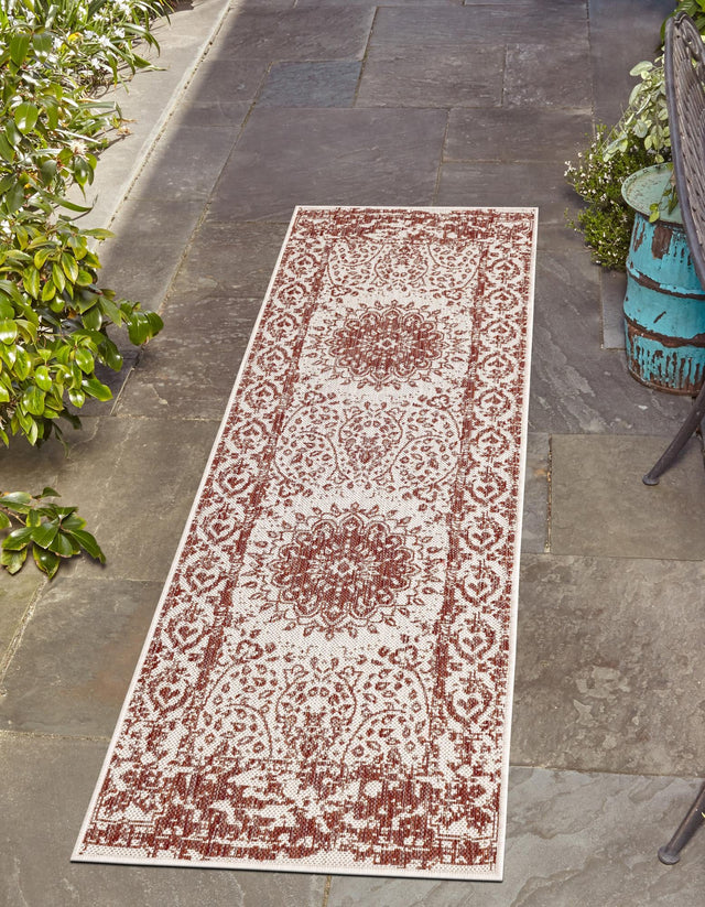 Rust Red 2' x 6' 1 Outdoor Traditional Runner Area Rug Weather Resistant for Patio, Deck, Terrace, Balcony, Porch Classical Design Outside Carpet for Sale at Rug Engine