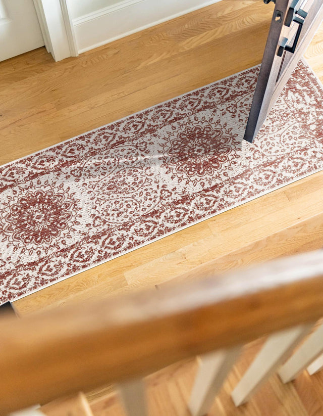 Rust Red 2' x 8' Outdoor Traditional Runner Area Rug Weather Resistant for Patio, Deck, Terrace, Balcony, Porch Classical Design Outside Carpet for Sale at Rug Engine