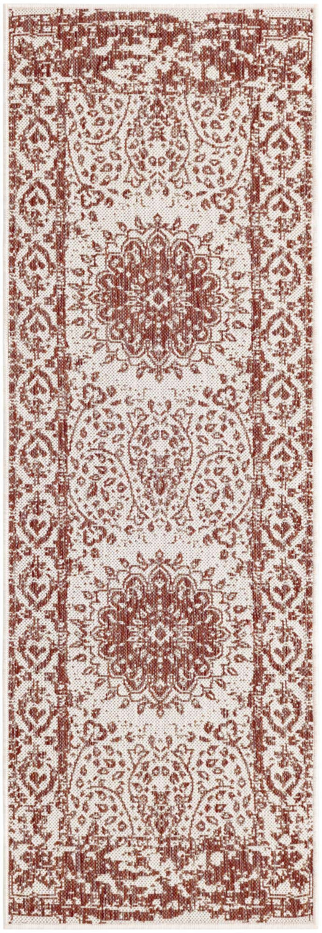 Rust Red 2' x 6' 1 Outdoor Traditional Runner Area Rug Weather Resistant for Patio, Deck, Terrace, Balcony, Porch Classical Design Outside Carpet for Sale at Rug Engine