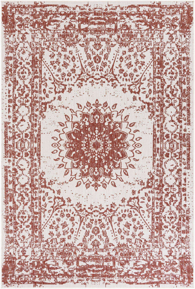 Rust Red 6' 1 x 9' Outdoor Traditional Rectangle Area Rug Weather Resistant for Patio, Deck, Terrace, Balcony, Porch Classical Design Outside Carpet for Sale at Rug Engine