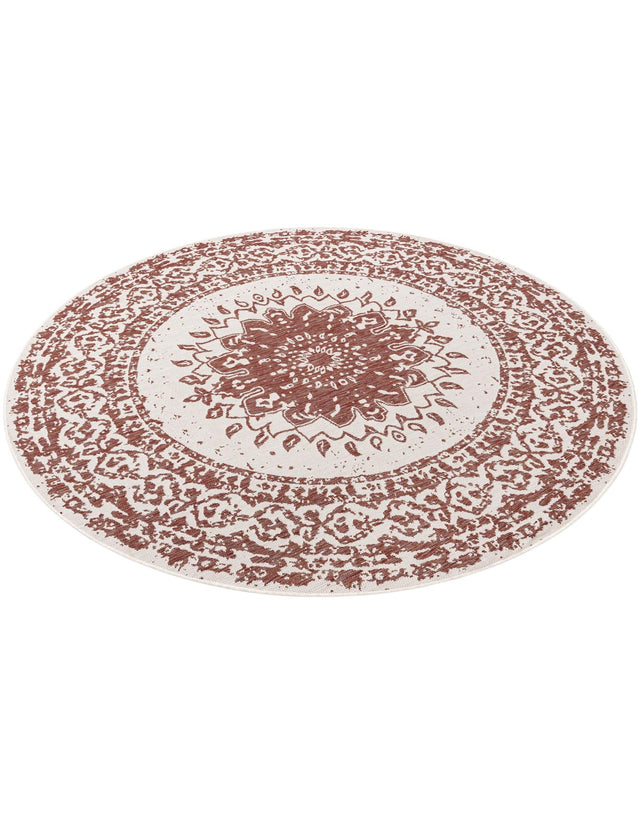 Rust Red 7' 10 x 7' 10 Outdoor Traditional Round Area Rug Weather Resistant for Patio, Deck, Terrace, Balcony, Porch Classical Design Outside Carpet for Sale at Rug Engine