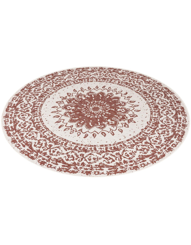 Rust Red 7' 10 x 7' 10 Outdoor Traditional Round Area Rug Weather Resistant for Patio, Deck, Terrace, Balcony, Porch Classical Design Outside Carpet for Sale at Rug Engine