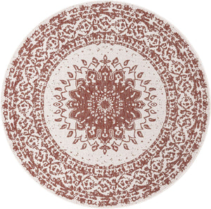 Rust Red 7' 10 x 7' 10 Outdoor Traditional Round Area Rug Weather Resistant for Patio, Deck, Terrace, Balcony, Porch Classical Design Outside Carpet for Sale at Rug Engine