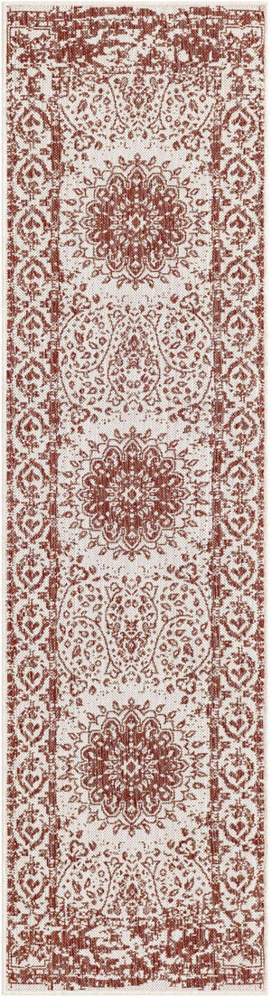 Rust Red 2' x 8' Outdoor Traditional Runner Area Rug Weather Resistant for Patio, Deck, Terrace, Balcony, Porch Classical Design Outside Carpet for Sale at Rug Engine