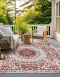 Rust Red 7' 10 x 7' 10 Outdoor Traditional Square Area Rug Weather Resistant for Patio, Deck, Terrace, Balcony, Porch Classical Design Outside Carpet for Sale at Rug Engine
