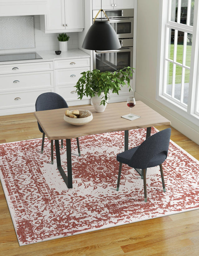 Rust Red 12' x 12' Outdoor Traditional Square Area Rug Weather Resistant for Patio, Deck, Terrace, Balcony, Porch Classical Design Outside Carpet for Sale at Rug Engine