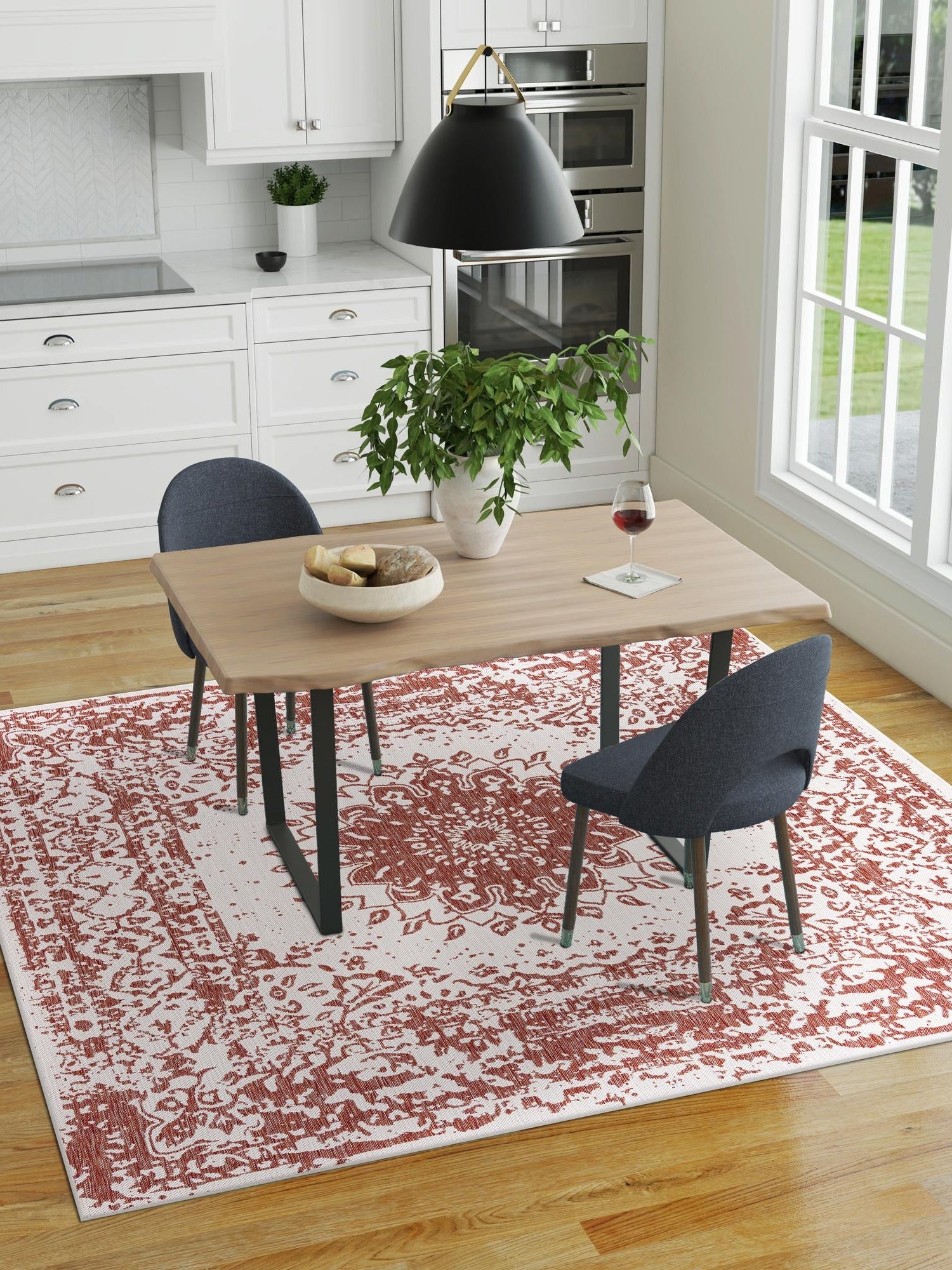 Rust Red 7' 10 x 7' 10 Outdoor Traditional Square Area Rug Weather Resistant for Patio, Deck, Terrace, Balcony, Porch Classical Design Outside Carpet for Sale at Rug Engine