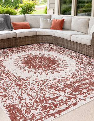 Rust Red 12' x 12' Outdoor Traditional Square Area Rug Weather Resistant for Patio, Deck, Terrace, Balcony, Porch Classical Design Outside Carpet for Sale at Rug Engine
