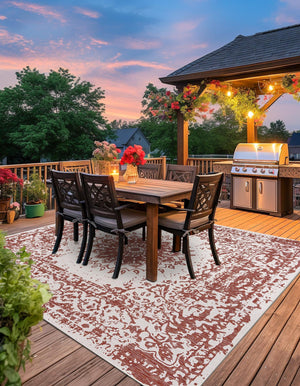 Rust Red 12' x 12' Outdoor Traditional Square Area Rug Weather Resistant for Patio, Deck, Terrace, Balcony, Porch Classical Design Outside Carpet for Sale at Rug Engine