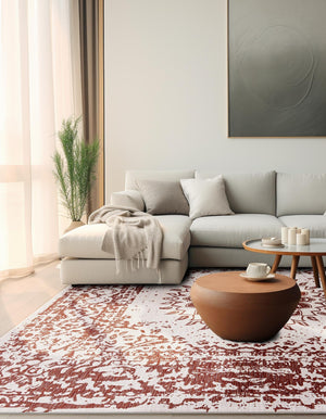 Rust Red 12' x 12' Outdoor Traditional Square Area Rug Weather Resistant for Patio, Deck, Terrace, Balcony, Porch Classical Design Outside Carpet for Sale at Rug Engine