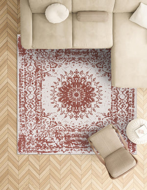 Rust Red 12' x 12' Outdoor Traditional Square Area Rug Weather Resistant for Patio, Deck, Terrace, Balcony, Porch Classical Design Outside Carpet for Sale at Rug Engine