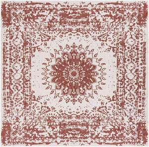 Rust Red 7' 10 x 7' 10 Outdoor Traditional Square Area Rug Weather Resistant for Patio, Deck, Terrace, Balcony, Porch Classical Design Outside Carpet for Sale at Rug Engine