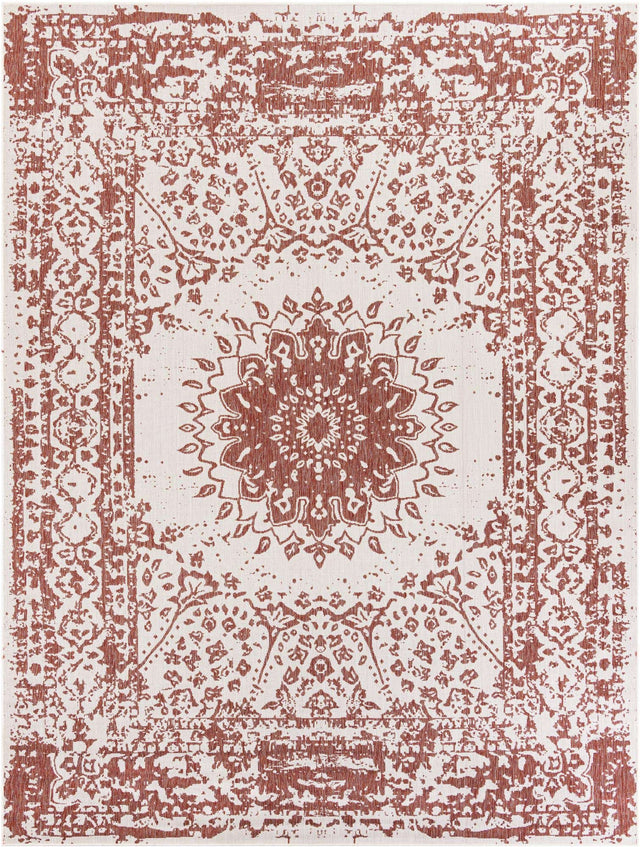 Rust Red 9' x 12' Outdoor Traditional Rectangle Area Rug Weather Resistant for Patio, Deck, Terrace, Balcony, Porch Classical Design Outside Carpet for Sale at Rug Engine