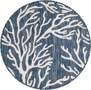 Blue 3' 1 x 3' 1 Outdoor Coastal Round Area Rug Weather Resistant for Patio, Deck, Terrace, Balcony, Porch 100% Polypropylene Coastal Decor Carpet for Sale at Rug Engine